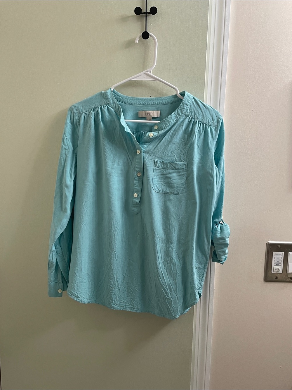 LOFT Turquoise Button-Front Henley Tunic